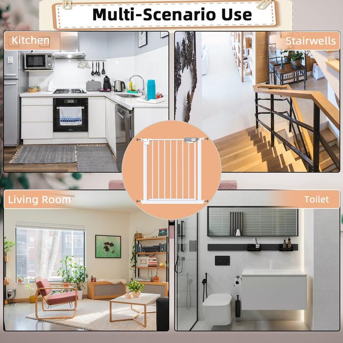 Дитячий захисний бар'єр UBRAVOO для дверей та сходів, 100 см, безпечний, автоматичне закриття, трикратне блокування, для дому та тварин, білий (85-94 см)