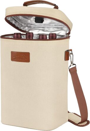 Kato Tirrinia Insulated Wine Cooler Bag, 4 Bottle Cooler Bag Wine Bag Beverage Bags with Handle and Adjustable Shoulder Strap, Gift for Wine Lovers for Picnics, Parties, Beach