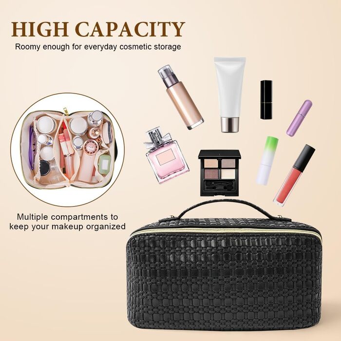 Косметичка для подорожей, PU шкіра, велика місткість, водонепроникна, чорна з геометричним візерунком