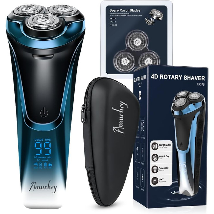Електричний чоловічий голчастий бритва з 3 змінними насадками, для сухого та вологого гоління, з висувним тримером, LED дисплеєм, 99 хв роботи, у кейсі