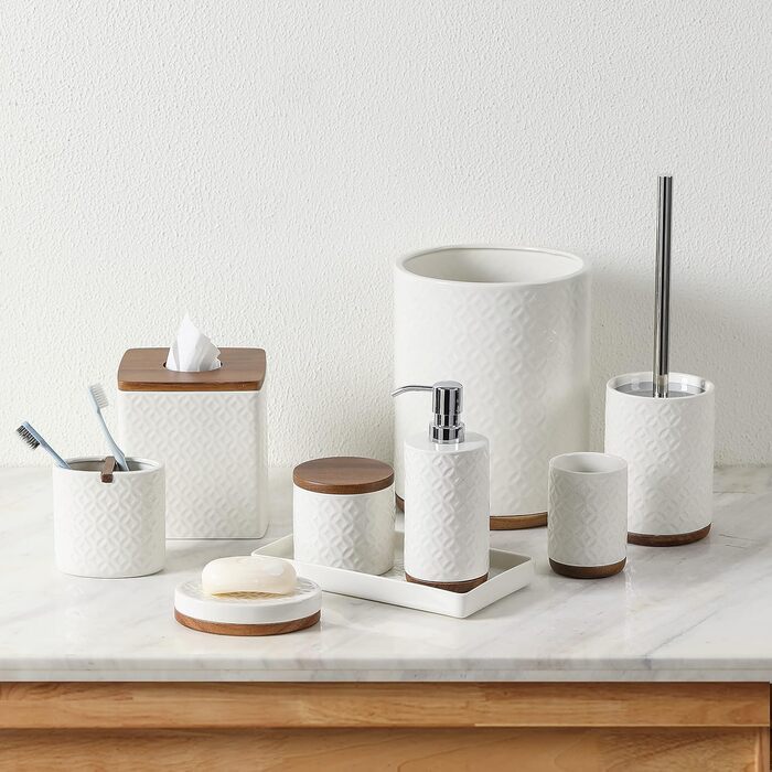 Набір аксесуарів для ванної кімнати Motifeur, 5 шт. (кераміка та дерево)