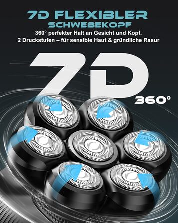 Машинка для гоління голови Glatzen Herren 7D, водонепроникна, для сухого та вологого гоління, з LED дисплеєм, Type-C, чорна