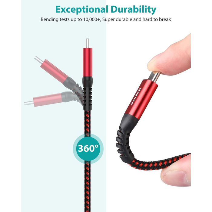 Кабель USB-C Nimaso [2 шт., 2 м], 20V/3A/60W, для Samsung, Google Pixel, MacBook, iPad, iPhone, червоний