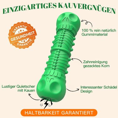 HETOO Dog Toy, indestructible, robust, squeaking, chew toy for aggressive chewers, large and medium-sized dog breeds, dental care (Large, Green)