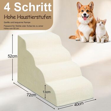 Сходи для собак Niubya, 62 см, 5 сходинок, для котів та собак, для літніх та поранених тварин, знімний чохол, щільна піна (Сірий)