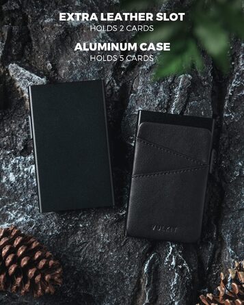 Чоловіче картхолдер VULKIT з металу та шкіри з автоматичним відкриванням, RFID/NFC захистом, slim дизайн, вміщує 5-9 карт (чорний)
