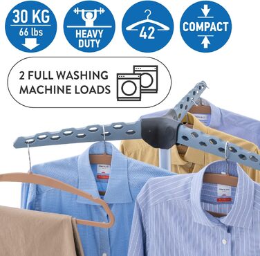 Tatkraft Art Moon Palm - Clothes Rack, Stable, Folding, Ironing Clothes Rack, Capacity 30 kg or 42 Clothes Hangers, Stainless Steel, Compact Foldable, (Grey)