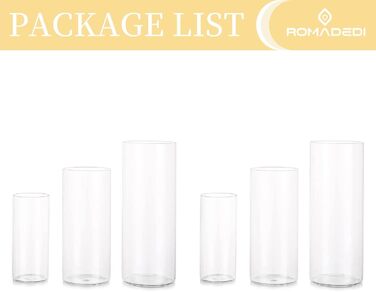 Candle Holder Glass Candle Stand Glass Cylinder: Romadedi 12-Piece Set Candle Holders for Pillar Candles, Floating Candles, Candle Glass Vase for Wedding Party Dining Table Table Decoration Living Room Decor (15/20/25cm, 2 Sets)