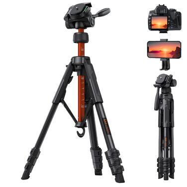 Штатив для камери та смартфона Lamicall Tripod: посилений трипод з швидким відкриттям, вантажопідйомність 8 кг, висота до 170 см, 4 рівні регулювання, помаранчевий