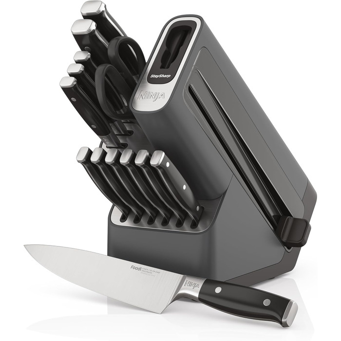 Набір ножів Ninja Foodi StaySharp Deluxe, 14 предметів, з інтегрованим точилом, чорний