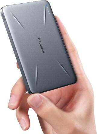 TORRAS MagPro Power Bank 5000mAh: Бездротова М'ягка Зарядна Батарея для iPhone з MagSafe, USB-C, Сірий