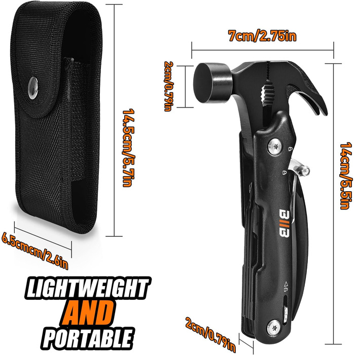 Мультитул BIIB 12-в-1: Подарунок для чоловіків на Різдво, День батька, День народження. Мультиінструмент для кемпінгу, адвент-календаря. Преміум якість, чорний.