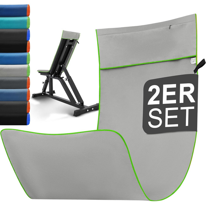 Набір спортивних рушників 2 шт. 120x50 см з кишенею на блискавці, мікрофібра, для фітнесу, тренувань, кемпінгу, подорожей (світло-сірий-зелений)