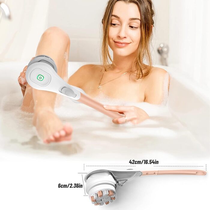 6-in-1 Electric Back Brush, Shower Brush with 6 Multifunctional Cleaning Heads, Body Brush 360° Rotation, IPX7 Waterproof 3 Speed Spin Cleaning Brush for Men Women (Pink)