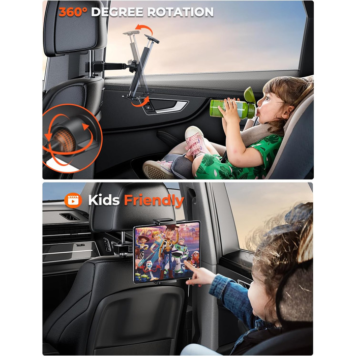 Тримач для планшета в авто Tryone - кріплення на підголівник, 360° обертання, сумісний з iPad, Smartphone, Switch, Tabs, 4.7-13 дюймів