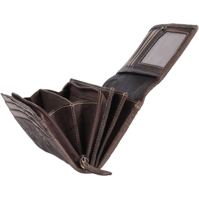 LEAS Women's Long Wallet Natural RFID Protection Genuine Leather, Dark Brown Vintage Collection
