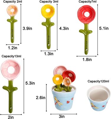 Ceramic Measuring Spoon Set in Jar – Cute Measuring Cups, Spoons for Dry and Wet Ingredients, 1 Tablespoon, 1 Teaspoon, 1/2 Teaspoon, 1/4 Teaspoon, 1 Cup