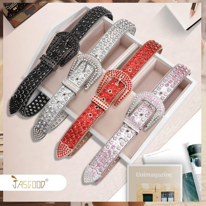 Жіночий шкіряний ремінь JasGood з камінням, стиль вестерн, ковбойський, з заклепками, сріблястий, 115 см (підходить для розміру штанів 81-95 см)