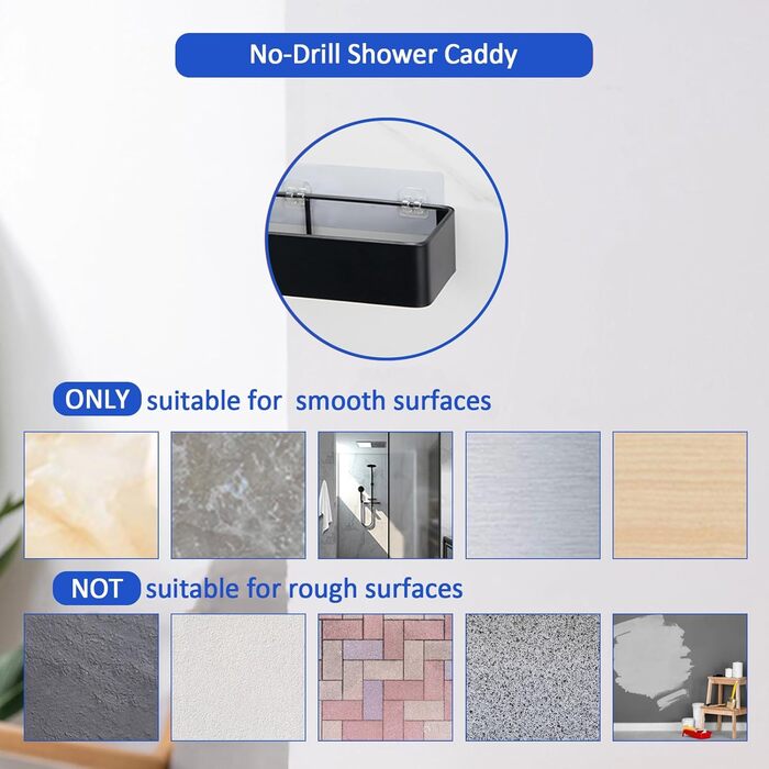 NOSTHEART Shower Shelf No Drilling, 2 Pack Shower Rack Organizer with Hooks, 38-40cm Bathroom Shelf with Large Capacity, Shower Basket for Bathroom and Kitchen