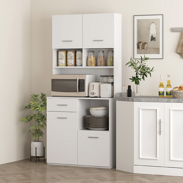 Шкаф для кухні HOMCOM, буфет з висувною шухлядою, двері з м'яким закриванням, 80 x 35 x 180 см, білий