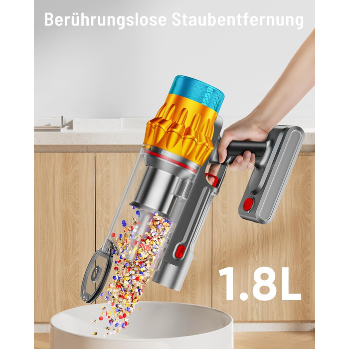 Бездротовий акумуляторний пилосос 600W з потужністю всмоктування 50KPA, 70 хвилин роботи, великий пилозбірник 1,8L, антизаплутана щітка, 8-рівнева фільтрація, підходить для твердих поверхонь, килимів та шерсті тварин, колір - блакитний