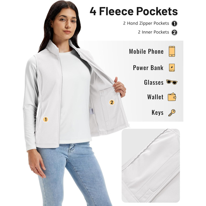 TACVASEN жіноча флісова жилетка Outdoor, тепла жилетка з капюшоном та кишенями на блискавці, спортивна жилетка для жінок (XL, білий)