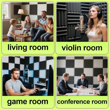 Акустичний поролон Foneso для звукоізоляції, панелі-поглиначі шуму 30x30x5 см, висока щільність 25кг/м³, чорний (12 шт) для студії, офісу та кінотеатру