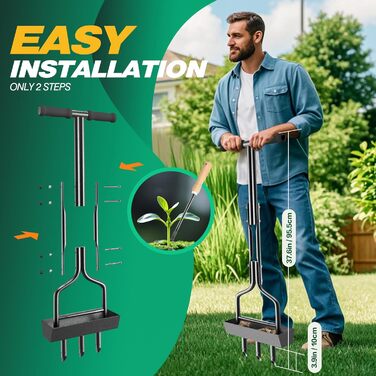 SUNEOWALY Lawn Aerator, Aerifier for Lawns, Hollow Spoon Lawn Aerator with Collection Basket, 3-Core Lawn Aerifier, Hollow Spoon Aerator, Hollow Tines for Compacted Soils and Lawns, Garden, Yard, Black