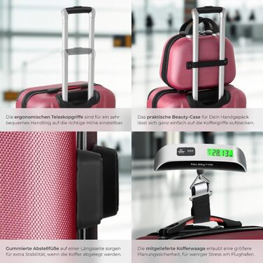 Набір валіз Tectake® 4 шт. з ваговою та ідентифікатором, 360° колеса, жорсткий корпус із замком, велика валіза, вкладна, ручна валіза - Бордовий