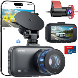 Відеореєстратор Dashcam 4K Dual з CPL фільтром, WiFi, 64GB SD, IPS 3