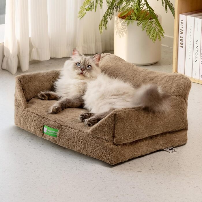 MEWOOFUN Cat Cave Cat Bed for Indoor Cats, Cute Kitten Bed Pet Sofa with Removable, Washable Cover and Anti-Slip Bottom for Small Dogs (White, ) (S, Brown)