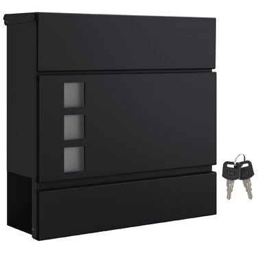 Поштовий ящик SONGMICS XXL з газетницею, чорний, 37x37x10.5 см, з ключем, вікном, захистом від реклами, для дому та саду