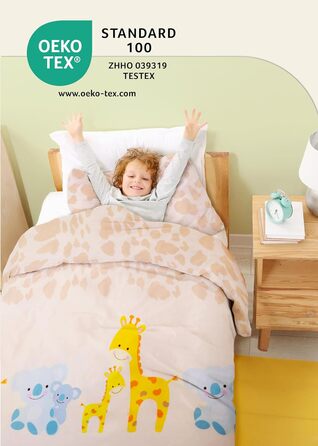 Комплект постільної білизни для дітей Gräfenstayn® з принтом тварин (жирафа, слон, коала) - 100% бавовна (ренфорс) - ковдра 135x100 см, подушка 60x40 см