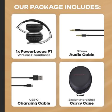 Bluetooth навушники PowerLocus Over Ear бездротові складні навушники On Ear з мікрофоном для iPhone, Android, PC (Чорний/Срібний)