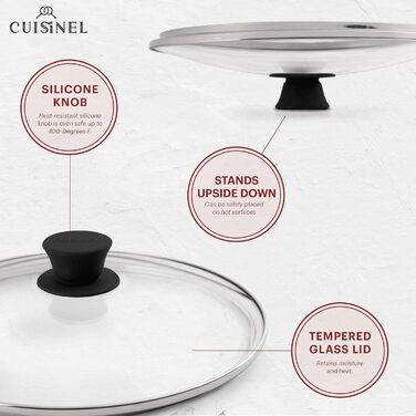 Набір сковорідок Cuisinel з чавуну (15.2, 20.3, 25.4, 30.5 см) + скляна кришка, силіконові ручки