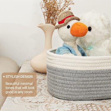 Lannvan Storage Basket 5-Piece Set made of Cotton, Woven Baskets, Storage Baskets, Storage Basket, Woven Basket for Bathroom, Bathroom, Children's Room, Changing Table, White and Grey