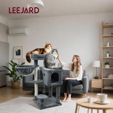 Драбина-кіготь для котів великих порід, кіготь-будинок з сизалю, платформа, м'ячики та щітка, 95 см, темно-сірий