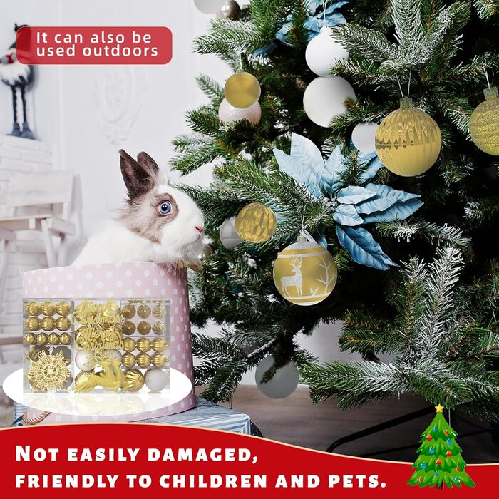 Набір прикрас для ялинки Aufun 108 шт. Преміум якість, пластик, з верхівкою, ялинкові кулі, зірки, безпечні прикраси, ялинкові кулі багаторазового використання, декор для ялинки (шампань, срібло)