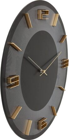 Kare Design Wall Clock Leonardo, Black/Gold, 49cm Diameter, Modern, Aluminum, Round, Clock for Living Room, Bedroom, Office, Battery not included