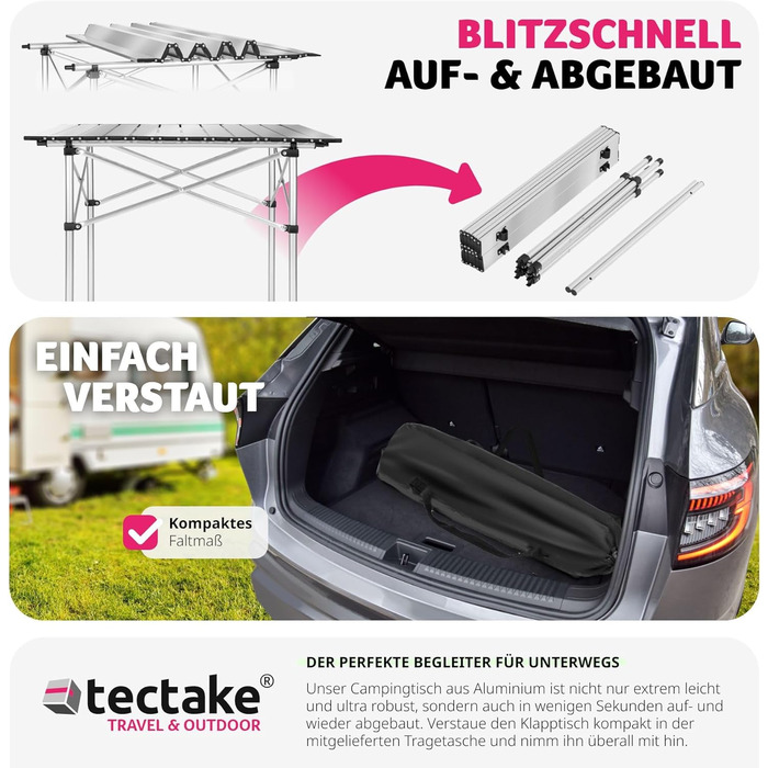Складний алюмінієвий стіл Tectake для кемпінгу, саду та тераси 70x70x70 см (Модель 401169)