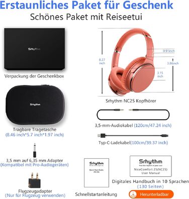 Бездротові навушники-вкладки Srhythm NC25 з активним шумозаглушенням (ANC), Bluetooth, HiFi звук, глибокий бас, NFC, вбудований мікрофон, складані (Кораловий помаранчевий)