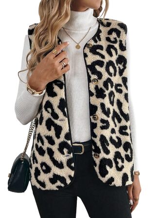 Жіноча жилетка GORGITTER з леопардовим принтом, без рукавів, легка, тепла, з ґудзиками, повсякденна, перехідна жилетка для осені та зими, бежева, розмір S