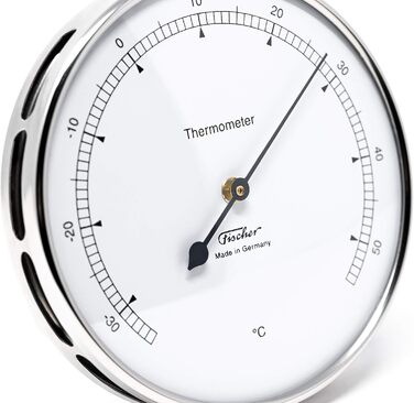 Fischer 117.01 - Indoor/Outdoor Thermometer - 103mm Stainless Steel Bimetal Thermometer Made in Germany – Silver
