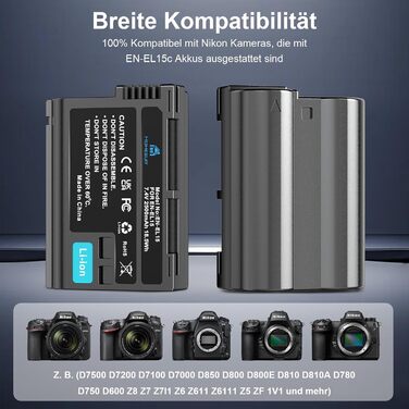 Акумулятор Homesuit EN-EL15c/a/15 (2шт) з LCD зарядним пристроєм для камер Nikon Z5, Z6, Z6II, Z6III, Z7, Z8, D7500, D7000, D7100, D7200, D500, D600, D610, D750, D780, D800, D810, D800E, D810A, D850