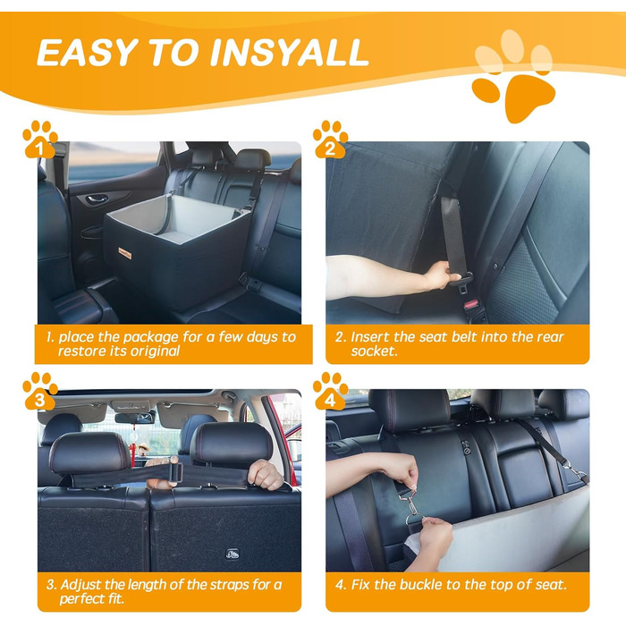 Автокрісло для собак, сіре, велике, до 20 кг, з кишенями для зберігання. Підходить для великих собак та цуценят. Знімне та миється.