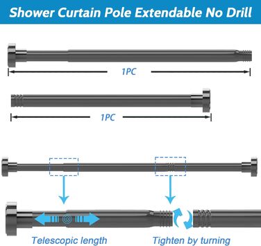 Висувна штанга для душу з нержавіючої сталі 135-200 см - без свердління, для ванної, душової кабіни, дверей