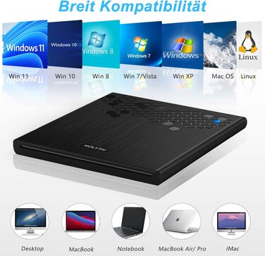 Зовнішній CD/DVD привід для ноутбука USB-C: слот-ін DVD-брунер та плеєр для Mac, MacBook, Windows з кнопкою вильоту