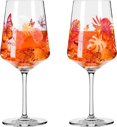 RITZENHOFF 2849001 Aperitif Glasses 500 ml - Set of 2 - Sommerrausch Series - Butterfly Motif - Made in Germany, Orange, Red
