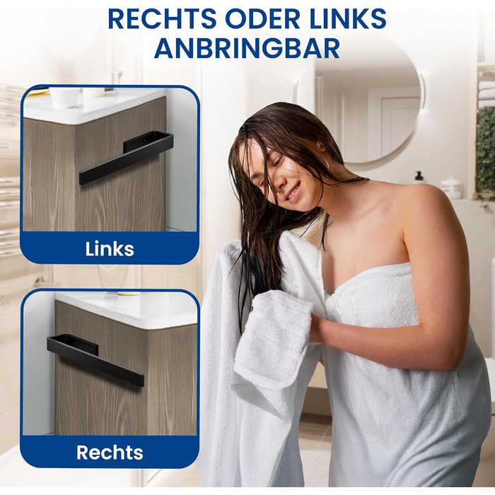 Тримач для рушників RTM R на стіну, з алюмінію, чорний матовий, 32 см