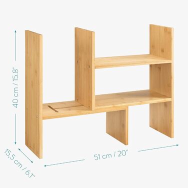 Navaris Acacia Desk Organizer 64x15.5x40 - Desk Shelf Organization System Adjustable - Corner Shelf for Kitchen Office Bathroom Shelf Attachment - Natural (Light Brown)